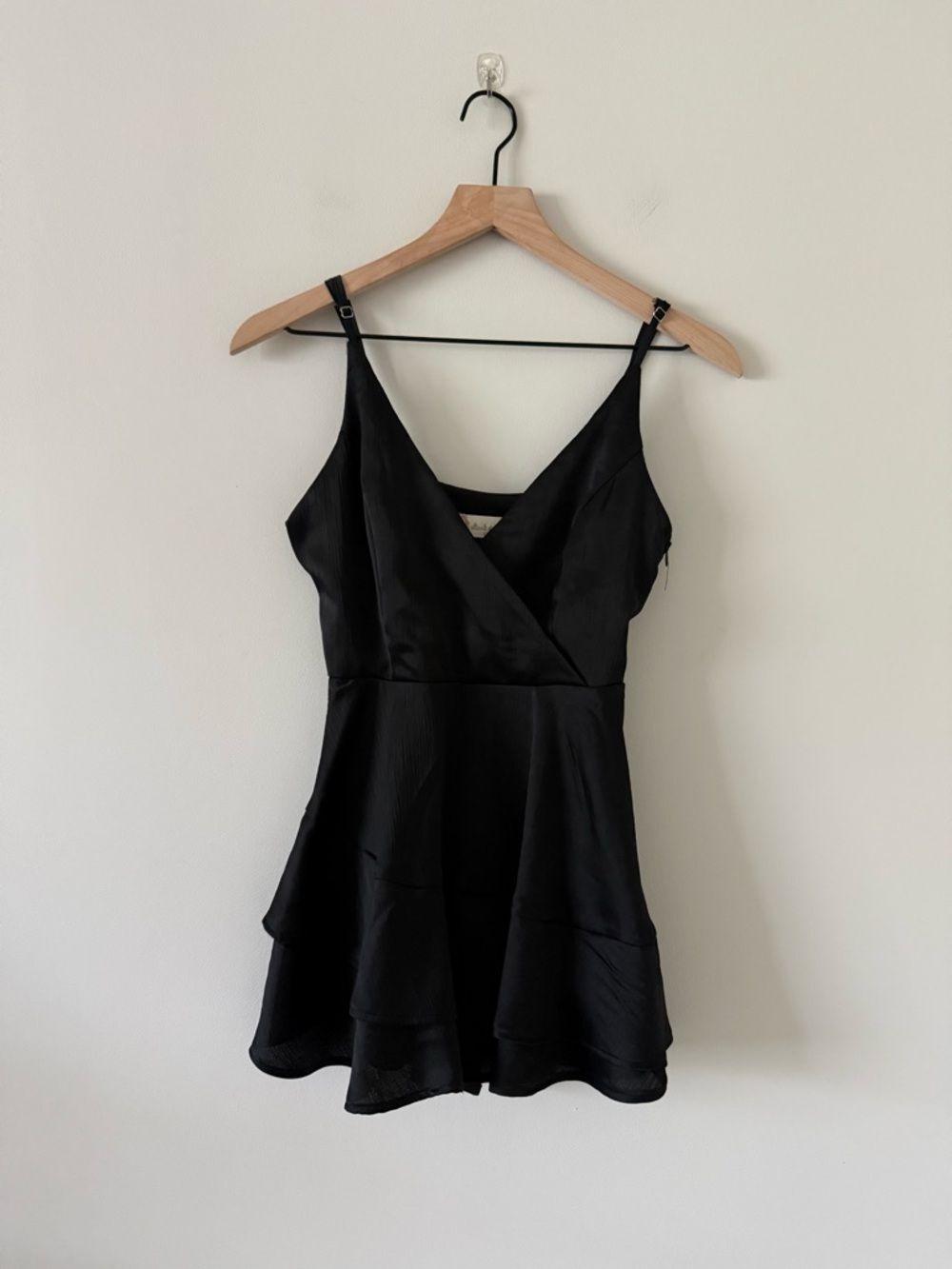 Altar'd State Black Satin Tiered Skirt Mini Dress Size XS